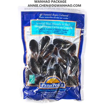 Printed Laminated Vacuum Packaging Bags For Cooked Mussels Packaging Freezer Storage